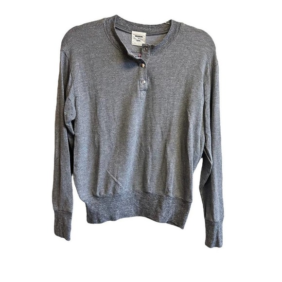 MONROW X SOULCYCLE Embroidered Heather Gray Sweatshirt Top Henley Size Small - Picture 2 of 7